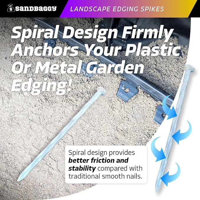 Sandbaggy 6 inch Galvanized Landscape Edging Spikes - Spiral Landscape Nails - 7 Gauge Steel - Great For Hard Rocky Soil - Also Great For Paver Edging, Artificial Turf, Landscape Fabric (1000, 6 inch)
