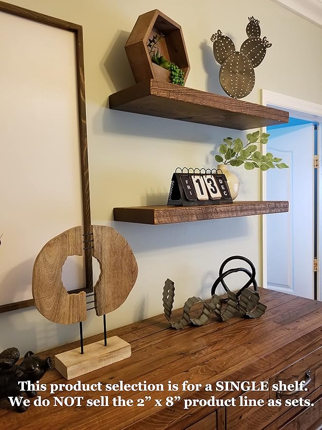 joelsantiques 42 Inch Wooden Floating Shelves for Wall - 42x8x2 in - Made of Natural Wood - Heavy Duty Rustic Wall Shelves Made in USA - Perfect for Living Room, Kitchen - Brown