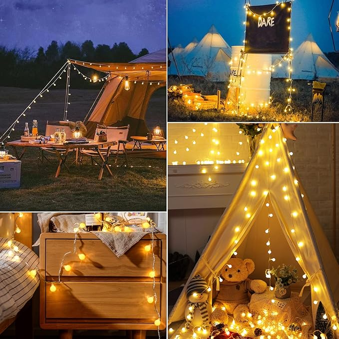 Minetom Globe String Lights, 33 Feet 100 Led Fairy Lights Plug in, 8 Modes with Remote Mini Globe Lights for Indoor Outdoor Bedroom Party Wedding Garden Christmas Tree Decor, Warm White