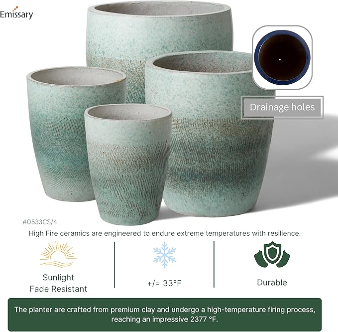 Emissary Bullet 18 in. Coastal Splash Ceramic Round Planter (18 in. L x 18 in. W x 21 in. H) with Drainage Hole
