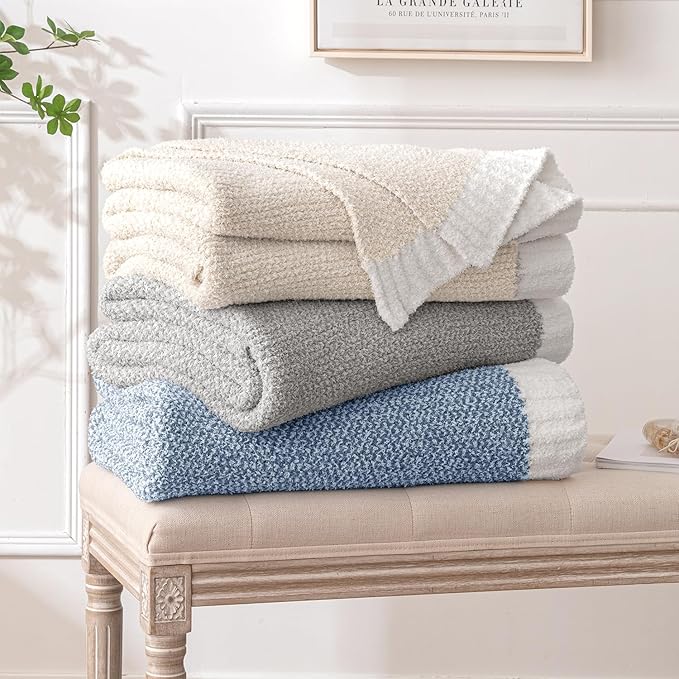 MIULEE Super Soft Throw Blanket for Couch, Blue Cozy Fluffy Warm Blankets Knit Throw Blankets for Sofa, Bed, Chair, Living Room, Camping, Picnic, 50 x 60 inch