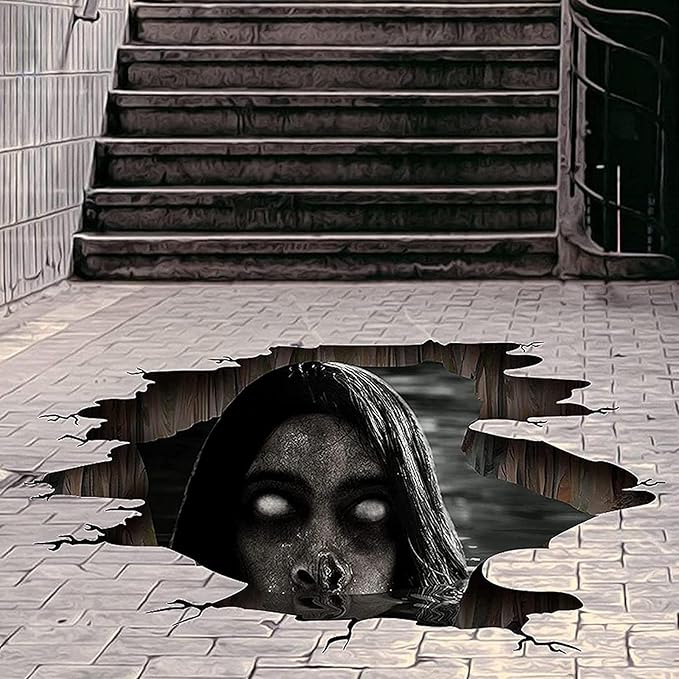 3D Halloween Floor Decals Scary Halloween Zombie Stickers for Living Room, Spooky Blind Women Scratching Floor Stickers Vinyl Removable Decals Art Decorations Party Supplies for Bar Pub