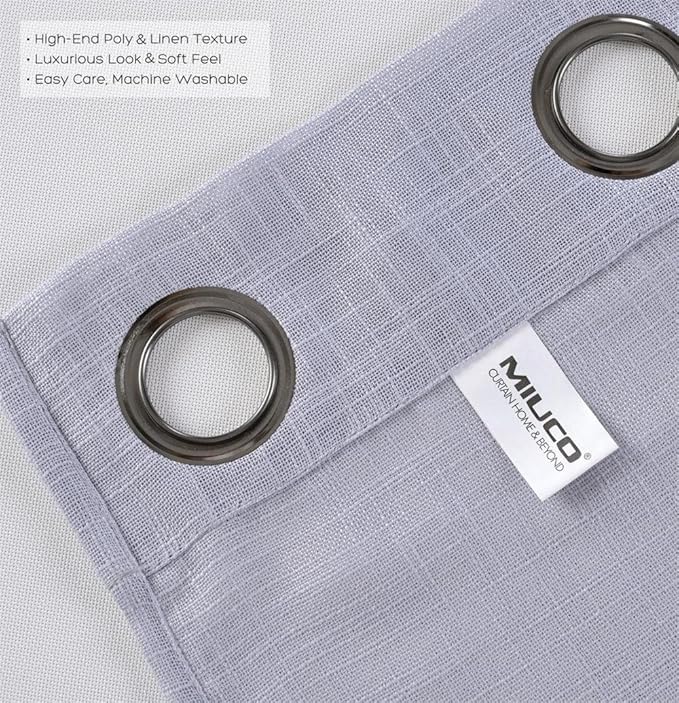 MIUCO Semi Sheer Curtains Poly Linen Textured Solid Grommet Curtains 95 Inches Long for Bedroom 2 Panels (2 x 37 Wide x 95" Long) Silver