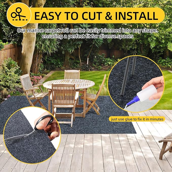 Marine Carpet,5 FT x 10 FT Dark Gray Indoor Outdoor Carpet 0.2" Thick Boat Carpet with Water-Proof TPE Backing, Non-Slide Outdoor Marine Carpet Roll for Home, Patio, Porch, Deck