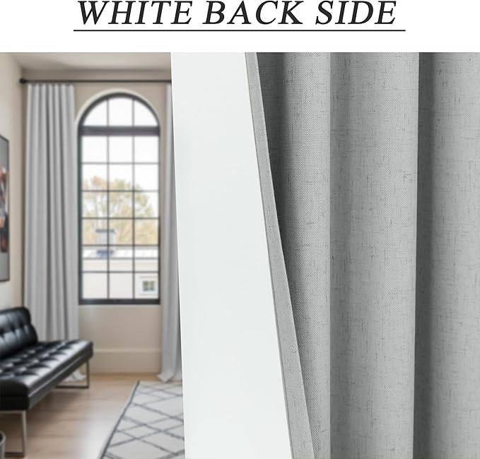 Living Room Darkening Curtains 72 Inches Long 6FT 6 FT Length 2 Panels Set Double Sided Blocking Light Gray Blackout Garage Window Coverings Grey Black Out Farmhouse Linen Drapes for Bedroom Cabin