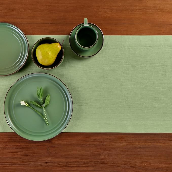 Solino Home Linen Laurel Green Table Runner 132 Inches Long - 100% Pure Linen Extra Long Table Runner 14 x 132 Inch for Fall, Autumn, Thanksgiving - Fete