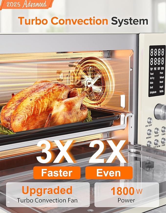Nuwave Bravo Pro Smart Air Fryer Toaster Oven Combo, Airfryer Convection Oven Countertop, 10-in-1 Functions with Quicker & Even Crisp Technology, 1800W, 50-450°F, PFAS-Free, 21QT, Vanilla Cream