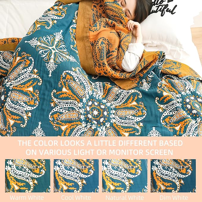 Boho Throw Blanket for Bed - 100% Pure Cotton Ultra Soft Rustic Quilt - Farmhouse Decor Bed Blankets, All Season Rustic Throw for Sofa Couch Chair(60"×80", Boho Floral)