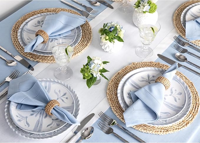 Solino Home Linen White Table Runner 72 Inches Long - 100% Pure Linen Hemstitch Table Runner 14 x 72 Inch for Dresser, Dining, Fall, Autumn, Halloween, Thanksgiving - Classic Hemstitch