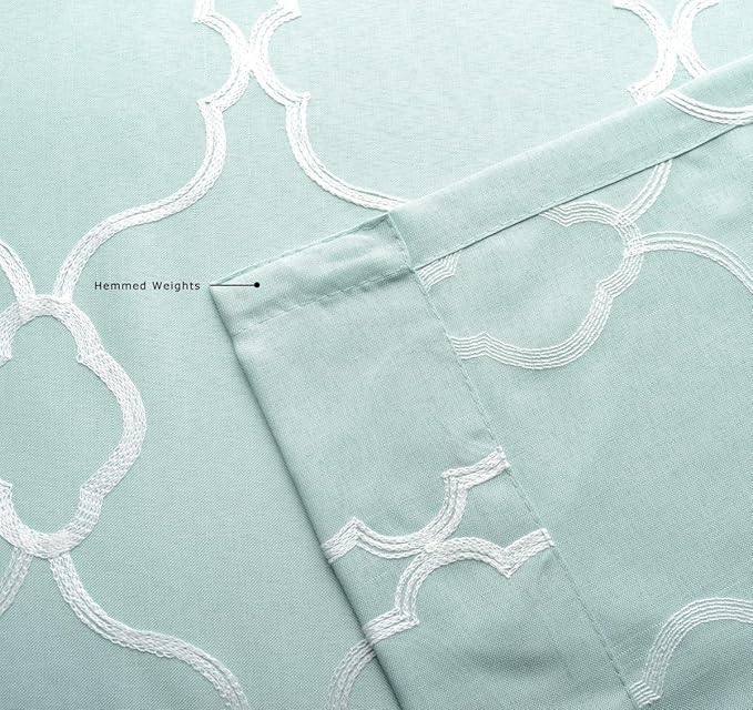 MIUCO Moroccan Embroidery Semi Sheer Curtains Faux Linen Grommet Panels for Living Room 52 x 84 Inch 2 Panels Set, Subtle Green