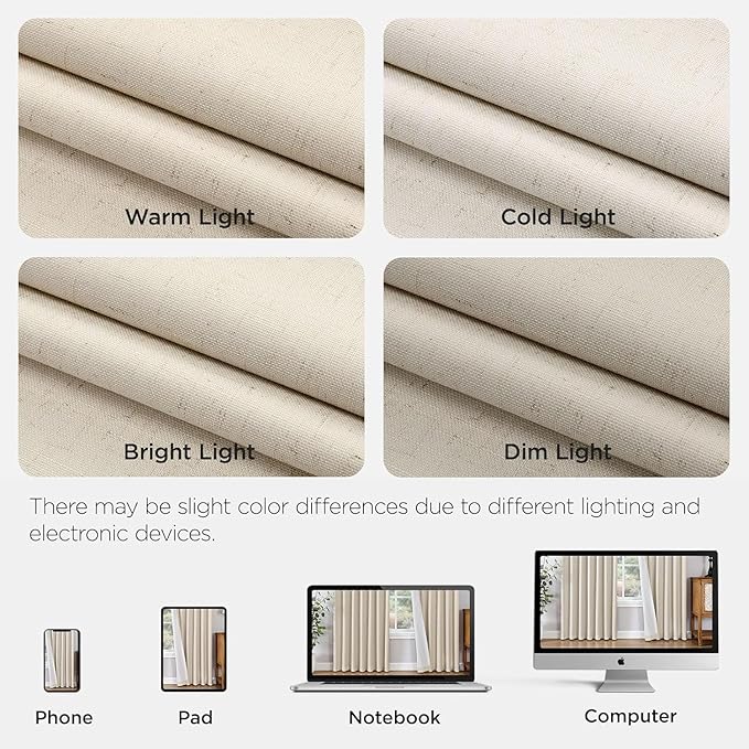 Joydeco Pleated Curtains for Living Room Bedroom, Linen Drapes 90 inch Length 2 Panels Set, Blackout Thermal Insulated Curtain(Ecru,40'' Wx90'' L)