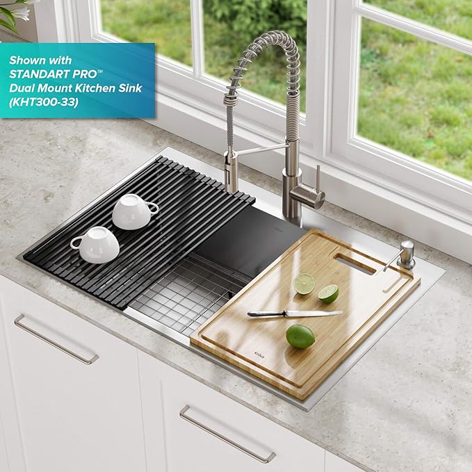 Kraus Multipurpose Over-Sink Roll-Up Dish Drying Rack, Colander and Trivet in Light Grey, KRM-10GREY