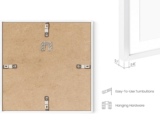 HAUS AND HUES 8x8 White Metal Picture Frames Matted to 4x4 - Features Premium Aluminum & Hanging Hardware, Shatterproof Plexiglass - Ideal for Home, Room, Office (8x8 in, White, Set of 15)