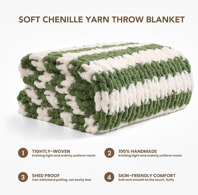 L'AGRATY Chunky Knit Blanket Throw: 60''x80'' Chenille Chunky Knitted Throw Blankets for Twin Bed Couch - Handmade Thick Cable Knit Blanket - Large Crochet Rope Blankets for Home Decor