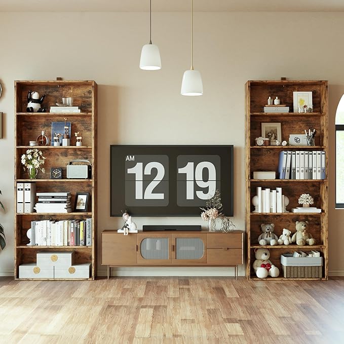 IRONCK Bookshelves and Bookcases Set of 2 Floor Standing 6 Tiers Display Storage Shelves 70 in Tall Bookcase Home Decor Furniture for Home Office, Living Room, Bed Room