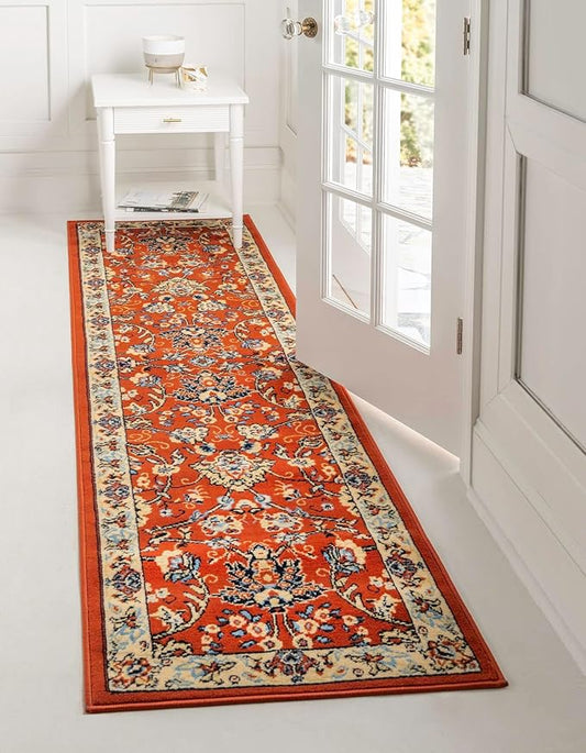 Unique Loom Sialk Hill Collection Area Rug - Washington (3' x 16' 5" Runner Terracotta/Cream)