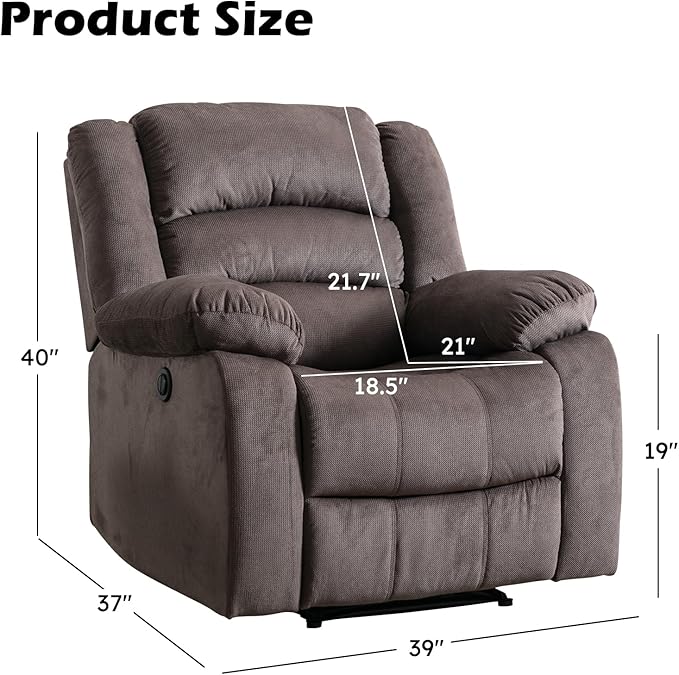 EBELLO Classic Power Recliner Chair, Oversized Electric Reclining Chair with Overstuffed Cushion and Back, Soft Fabric Adults Single Recliner Sofa for Living Room, Set of 2 Brown