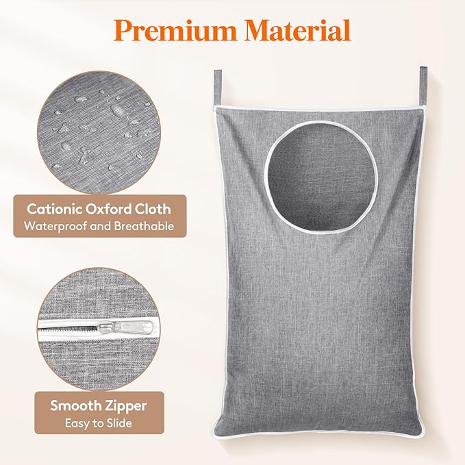 Lifewit Over Door Laundry Hamper, Large Collapsible Hanging Laundry Hamper, Hanging Laundry Basket Bag for Bathroom Bedroom Dirty Clothes Storage Organizer, Light Gray