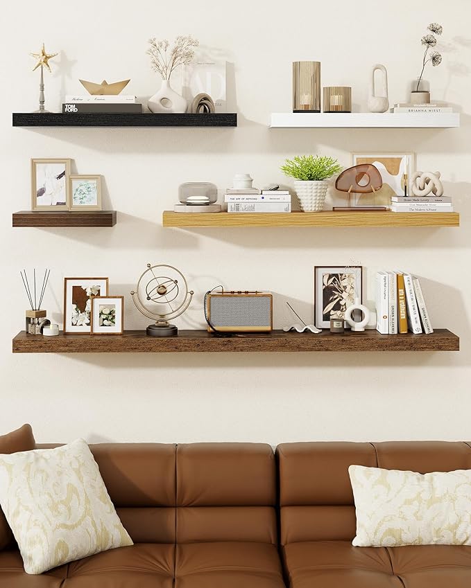 Marsmiles 30" Floating Shelves for Wall, Wooden Shelves with Invisible Brackets Set of 2, Rustic Farmhouse Wall Mounted Shelf for Kitchen Bathroom Living Room Study, Natural Oak