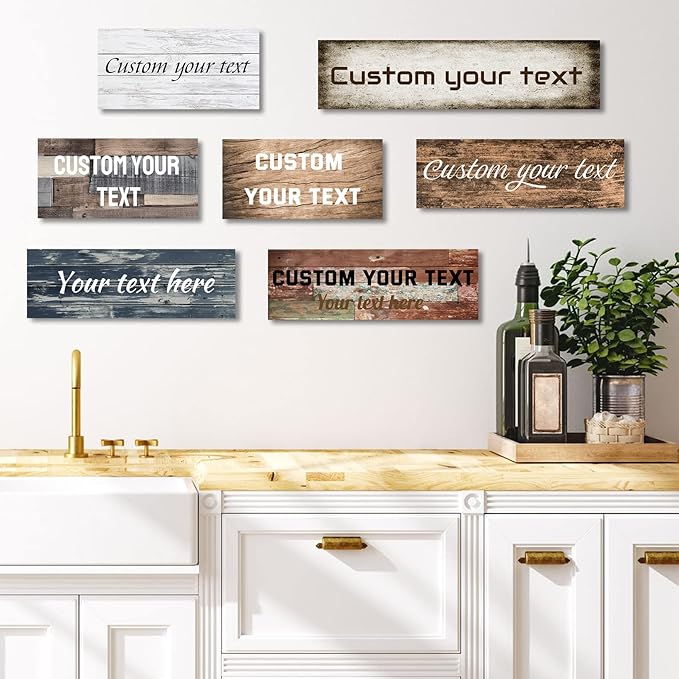 LZIMU Custom Text Signs Wall Decor Personalized Canvas Quote Family Sign Wall Art Wood Background Rustic Farmhouse Decor Framed (4"x12")
