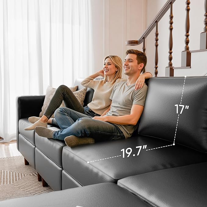 ABCASA Oversized 145.5" Faux Leather Modular Sectional Sofa, Modern Large 10 Seater U Shaped Couch with Storage Seat with Reversible Chaise Deep Seat for Living Room DIY Combination - Black
