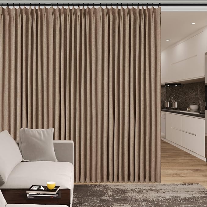 Room Divider Curtains Screen Partitions, Linen Look 100% Blackout Drapery 84 Inches Long, 120" Wide Pinch Pleated Window Drapes, Privacy Protecting, Light Blocking, (1 PC, Taupe)