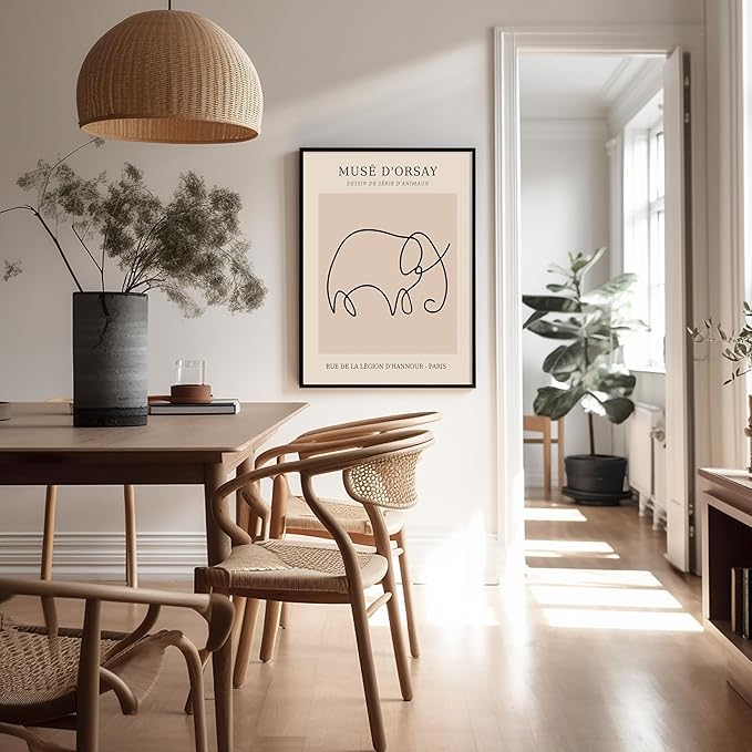 Poster Master Vintage Poster - Retro One Line Elephant Drawing Print - Elephant Art - Minimal Gift for Men, Women, Animal Lover - Abstract Wall Decor for Home, Office, 24x32 Unframed Wall Art