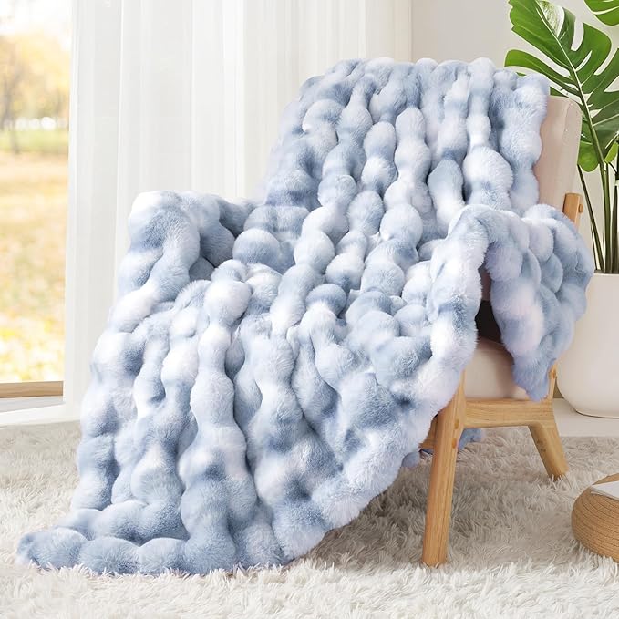 Touchat Luxury 1000GSM Rabbit Faux Fur Blanket, Super Heavy Warm Cozy Brown Blankets for Couch Bed Sofa, Ruched Plush Fuzzy Elegant Soft Reversible Mink Blanket Living Room Bedroom, 90" x 90"