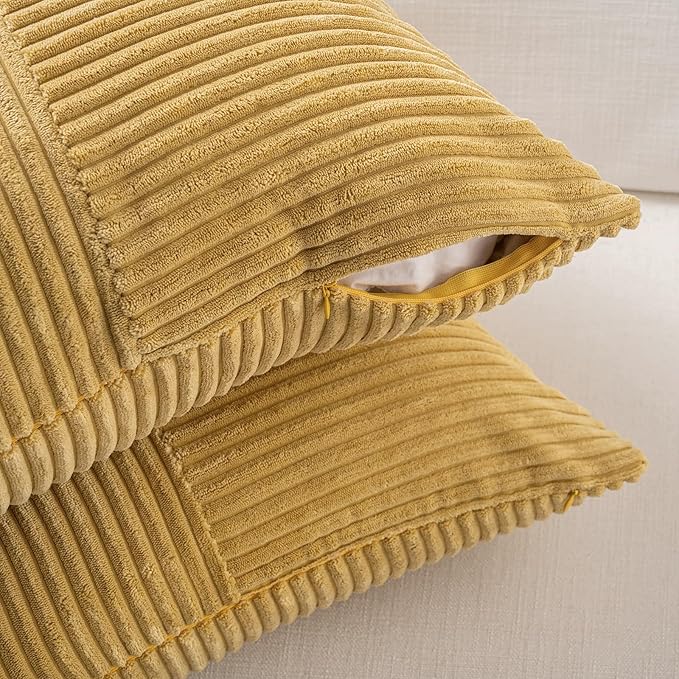 Fancy Homi 2 Packs Mustard Yellow Lumbar Decorative Throw Pillow Covers 16x32 Inch for Living Room Couch Bed, Rustic Farmhouse Boho Home Decor, Soft Striped Corduroy Rectangle Accent Cushion Case