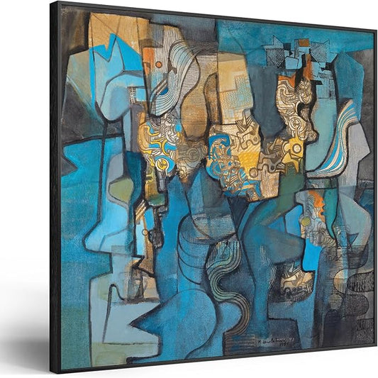 Large Framed Blue Modern Abstract Wall Art for Living Room, Canvas Paintings Artwork for Walls, Minimalist Art Prints Pictures for Hallway Bedroom Office Wall Decor -30x30 Inch