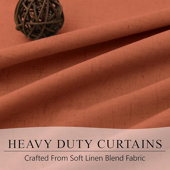 Terracotta Curtain 96 Inch Long for Living Room 2 Panel Back Tab Pleated Thick Linen Blackout Vintage Western Mid Century Thermal Black Out Window Drape for Bedroom Burnt Orange Rust Colored 96 Length