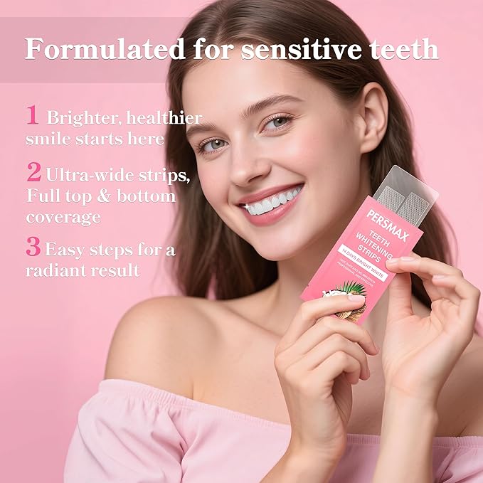 Teeth Whitening Strips for Sensitive Teeth Enamel Safe Smile Whitening Kit, 28 Strips 14 Treatments, No-Slip Remove Coffee Wine Smoking Stains Professional
