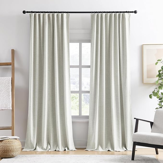 RAIN CITY Linen Blend Blackout Curtains 108 Inch Long 2 Panels Set,Back Tab Track System Curtains for Living Room Floor to Ceiling Length 9 FT Extra Long Light Blocking Pleated Window Drapes,Natural