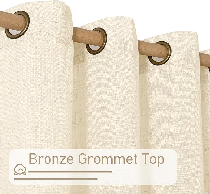 LAMIT Linen Curtains 63 inches Long for Bedroom, Bronze Grommet Linen Drapes Light Filtering Sheer Window Curtains for Living Room, Set of 2 Panels (38 x 63 Inch, Beige)