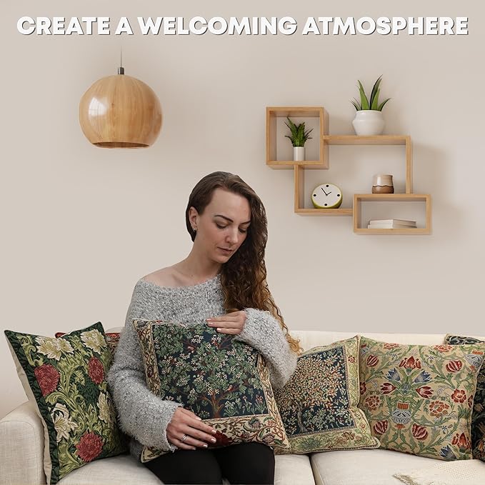 Charlotte Home Furnishings Throw Pillow Covers 16x16 in, Blue Flowers Decorative Couch Pillow Cover, Boho Decor European Tapestry Cushion Cases, Living Room Cozy Home Decor, Jacquard Woven Soft Cotton