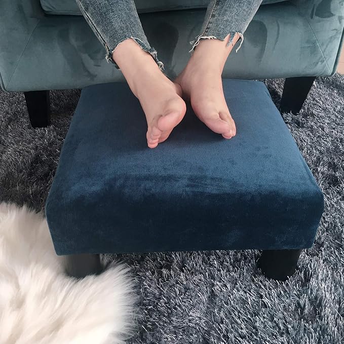 Joveco Small Foot Rest Stool Ottoman, 15" Fabric Square Short Low Footstool Upholstered Footrest for Chair, Under Office Desk, Living Room, Navy Blue