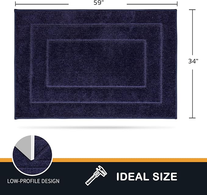 PURRUGS Dirt Trapping Door Mat 34" x 59", Non-Slip/Skid Machine Washable Entryway Area Rug, Dog Doormat, Super Absorbent Welcome Mat for Muddy Wet Shoes and Paws, Navy Blue