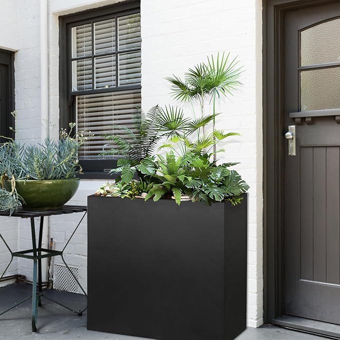Galvanized Steel Metallic Heavy Planter for Outdoor Plants Metal Outdoor Planter Spliced Flower Box with Partitions for Outside,Indoor,Garden (Black, 24 * 10 * 24)