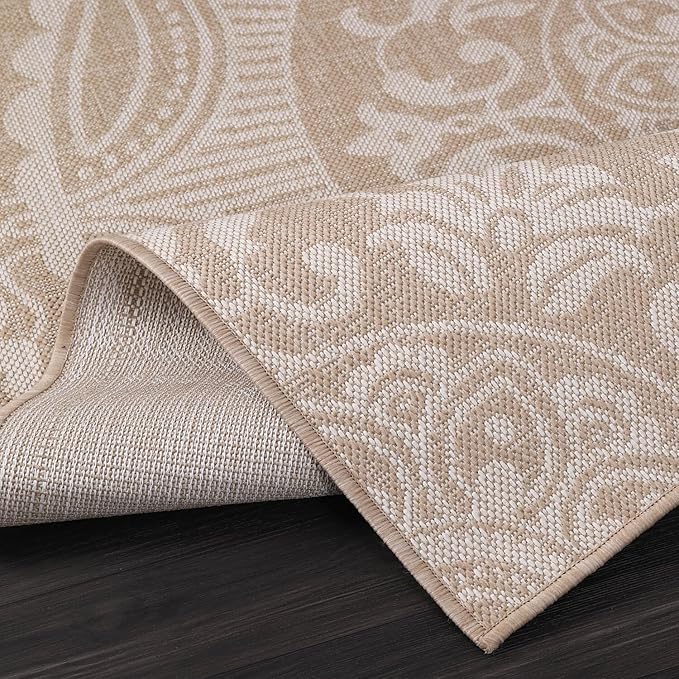 Medallion Outdoor Rug 6x9 Washable Outside Carpet for Indoor Patio Porch Waterproof Easy Cleaning Non Shedding Area Rugs Beige 6 x 9