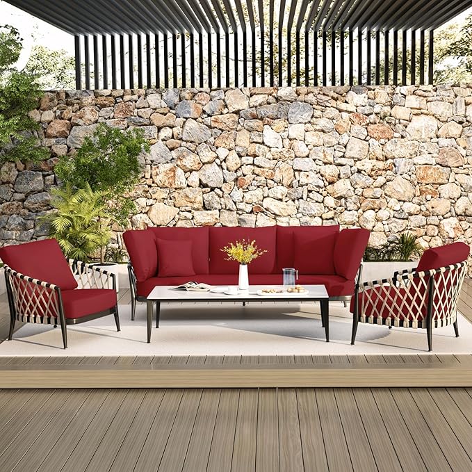 hyha Waterproof Couch Cushion Covers, Stretch Sofa Couch Seat Slipcover for Dog Washable, Non-Slip Waterproof Outdoor Cushion Covers for Patio Furniture Replacement (1 Piece for Medium, Wine Red)