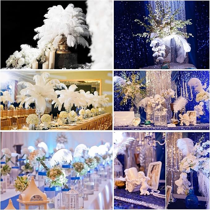 THARAHT 12pcs White Ostrich Feathers Natural Bulk 14-16Inch 35cm-40cm for Wedding Party Centerpieces Easter Gatsby and Home Decorate Ostrich Feathers