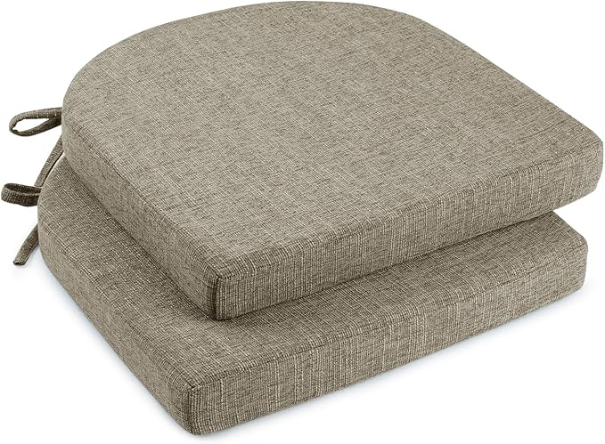 downluxe Indoor Chair Cushions for Dining Chairs, Soft and Comfortable Textured Foam Kitchen Chair Pads with Ties and Non-Slip Backing, 16" x 16" x 2", Khaki, 2 Pack