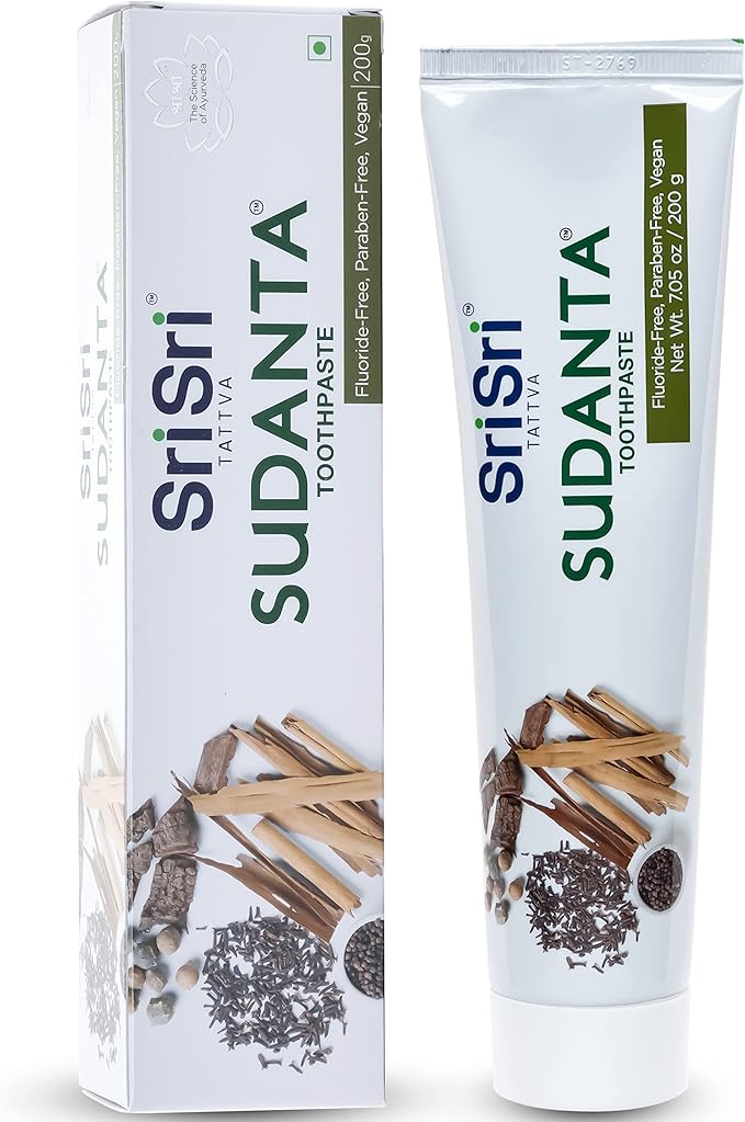 Sri Sri Tattva Sudanta Herbal Toothpaste for Oral Care Protection - Fluoride Free Ayurvedic Toothpaste to Strengthen Teeth and Gums Without Causing Sensitivity - All Natural, 200g (1 Pack)