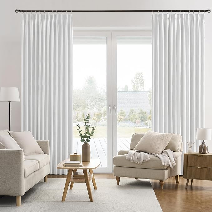 RAIN CITY Snow White Black Out Curtains 102 Inches Long Room Darkening Privacy Patio Door Track Curtains for Living Room Blackout Drapes Back Tab 2 Panels 50 x 102