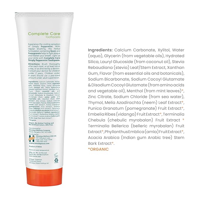 Himalaya Botanique Complete Care Toothpaste, Herbal, Peppermint Flavor, Fights Plaque, Freshens Breath, Fluoride Free, No Artificial Flavors, SLS Free, Cruelty Free, Foaming, 5.29 Oz, 4 Pack…