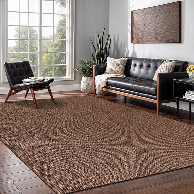 Washable Indoor Outdoor Rug 9x12 Weather Resistant Area Rugs Modern Solid for Porch Deck Balcony Backyard Patio Outside Carpet (9 X 12 Gold Brown)