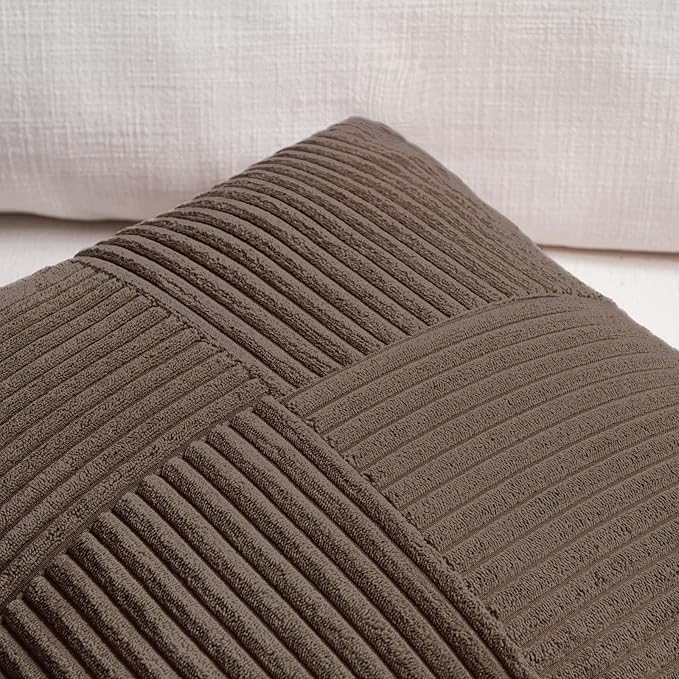 Fancy Homi 2 Packs Dark Brown Long Lumbar Decorative Throw Pillow Covers 12x24 Inch for Couch Bed Sofa, Rustic Farmhouse Boho Home Decor, Soft Striped Corduroy Rectangle Accent Cushion Case 30x60 cm