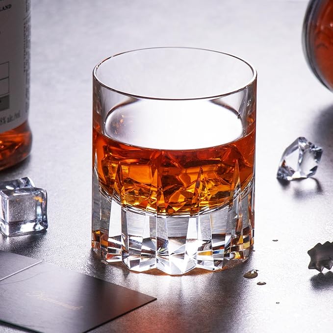 KAMMAK Crystal Whiskey Glasses Set of 2, Handcrafted 7.78oz Old Fashioned Glasses Stemless, Luxury Hand Blown Cocktail Glasses, Scotch Cup for Women, Men Gift for Bourbon Barware, Home Bar
