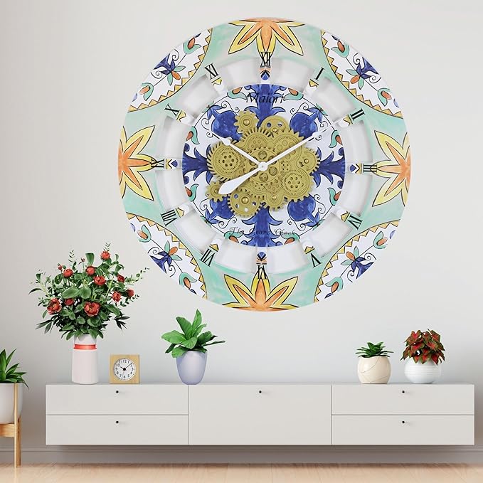 The Gears Clock Wall Clock Italy Collection with Moving Gears (Maiori, 36 inch Round)