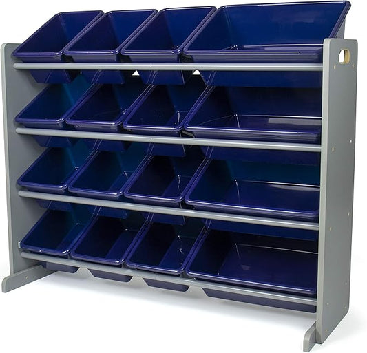 Humble Crew Supersized Toy Storage Organizer with 16 Removable Bins, Grey/Navy – Large Toy Storage for Toddlers Ideal for Kids' Rooms, Playrooms, and Nurseries - Modern Toy Bins for Kids